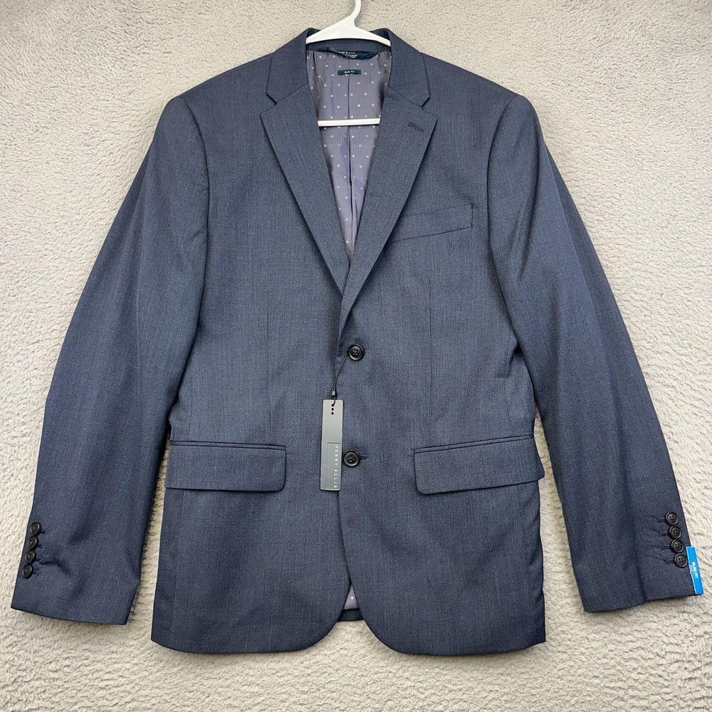 Perry Ellis Sport Coat‎ Blazer Mens 38 Short Navy Slim Fit Two Button 43HJ504RLT